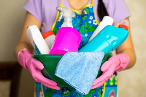 Carpet cleaning team using eco-friendly waste sorting in Harrow