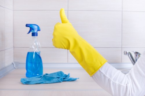 Technician completing a carpet cleaning appointment