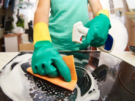 Professional carpet cleaning treatment in the middle of a room
